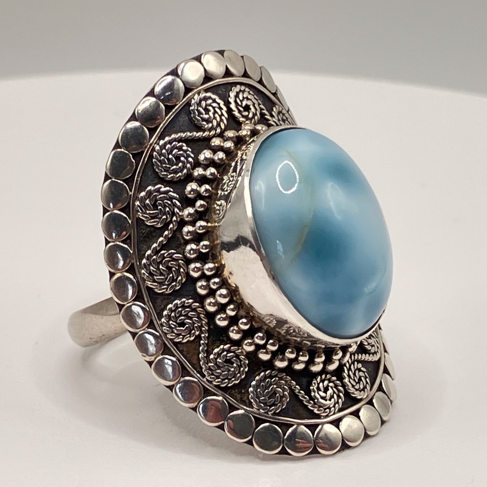 Larimar Statement Ring in Artisan Sterling Silver, Vintage Y2K